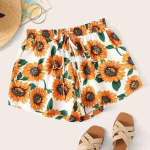 Tie waist sunflower shorts